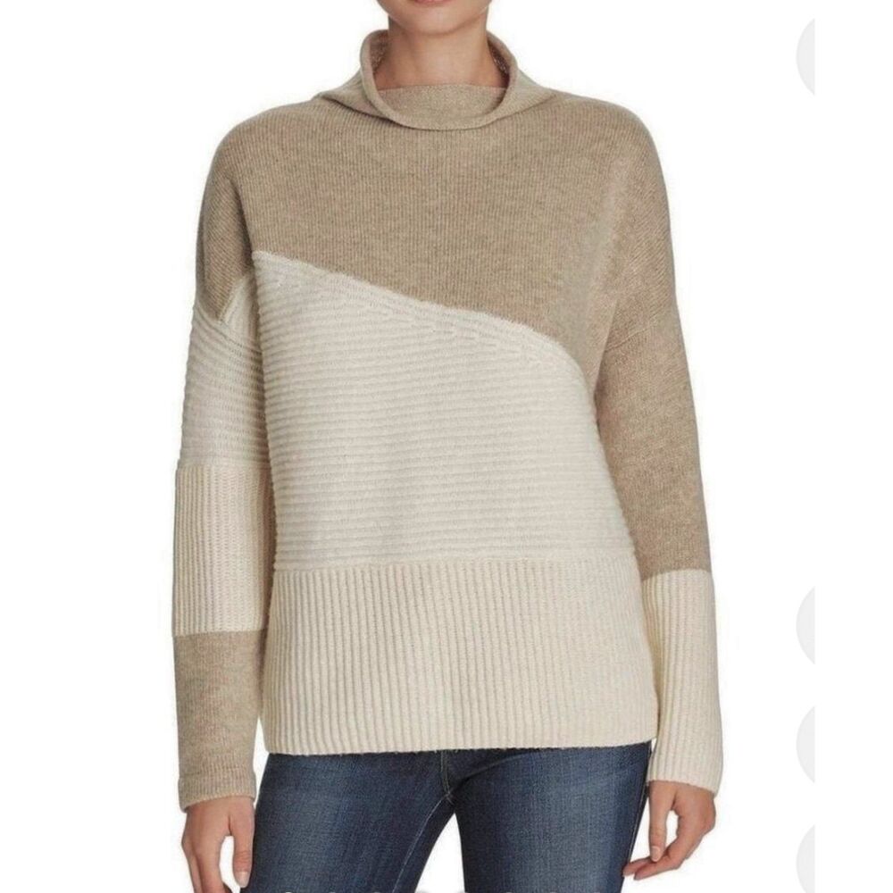 French Connection Lotty Wool Blend Color Block Soft Turtleneck Homey Sweater S